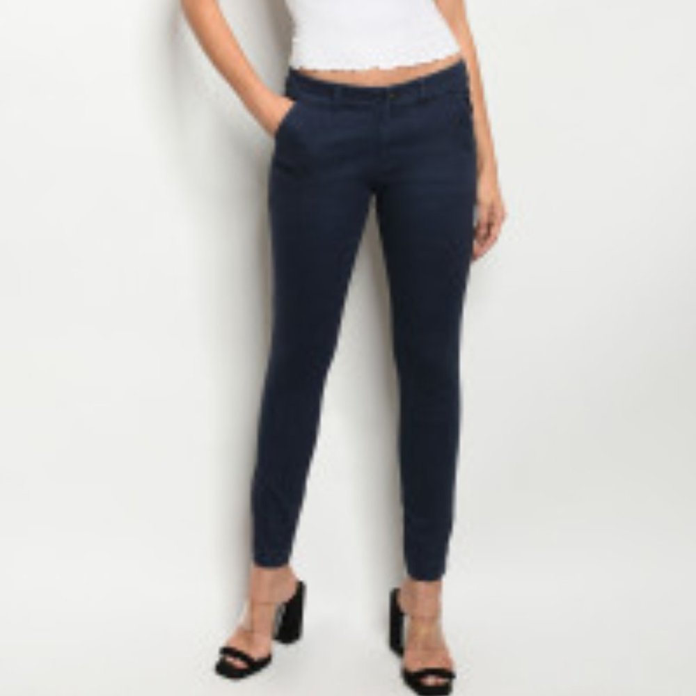 Navy Skinny Ankle Pant with Front and Back Pockets